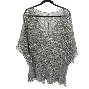 Sheer Etherial Boho Blouse XL Black White Flowy Layer Swim Cover Cottagecore